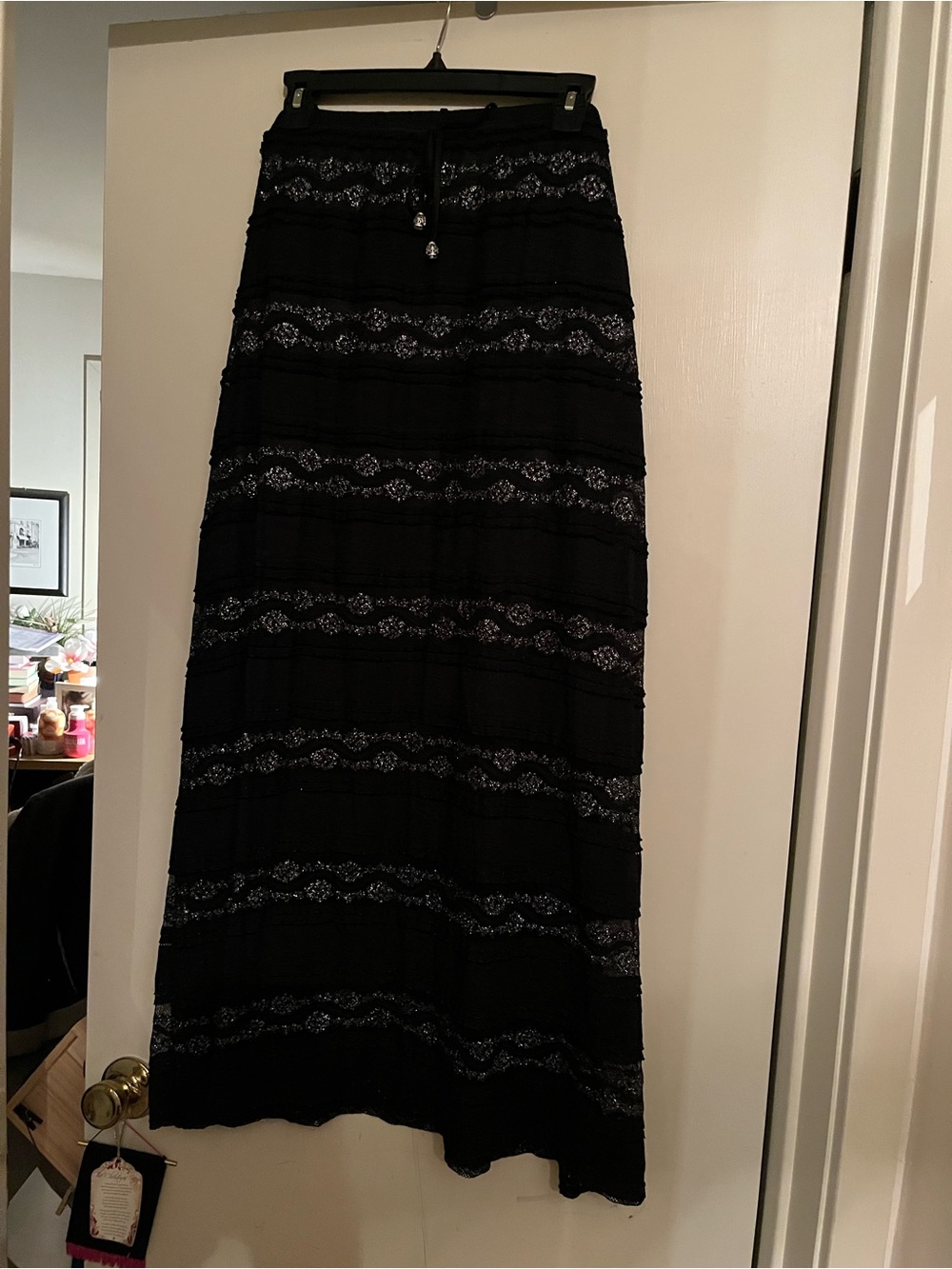 Black Lace-Trim Maxi Skirt - Women's Elegant Full-Length Skirt, 2x